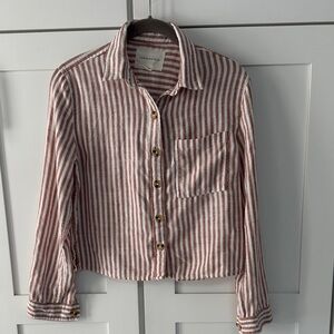 Aeropostale Cream and Rust Striped Shirt